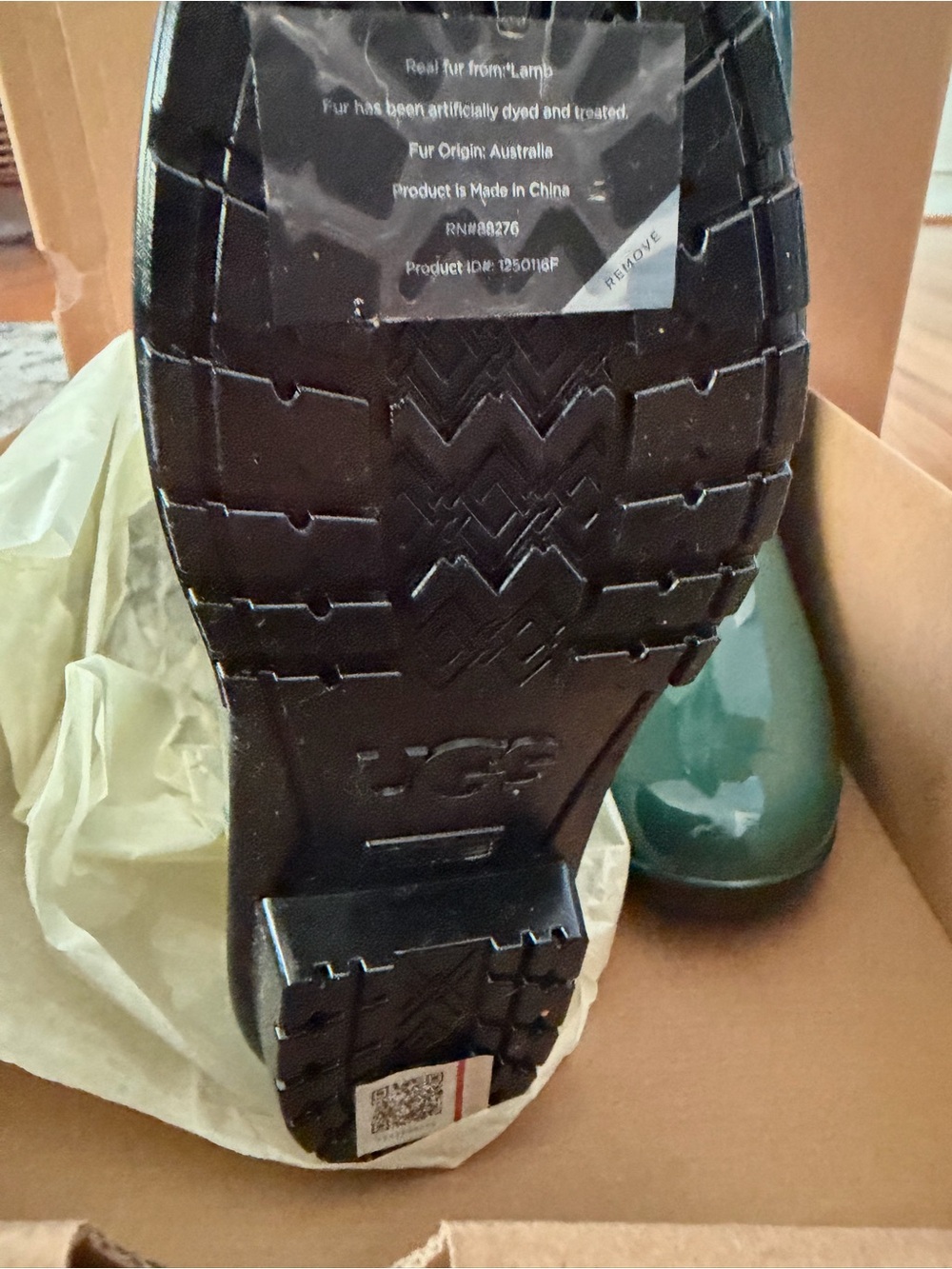 UGG Women's Glossy Hunter Green Rain Boots - Picture 3 of 6